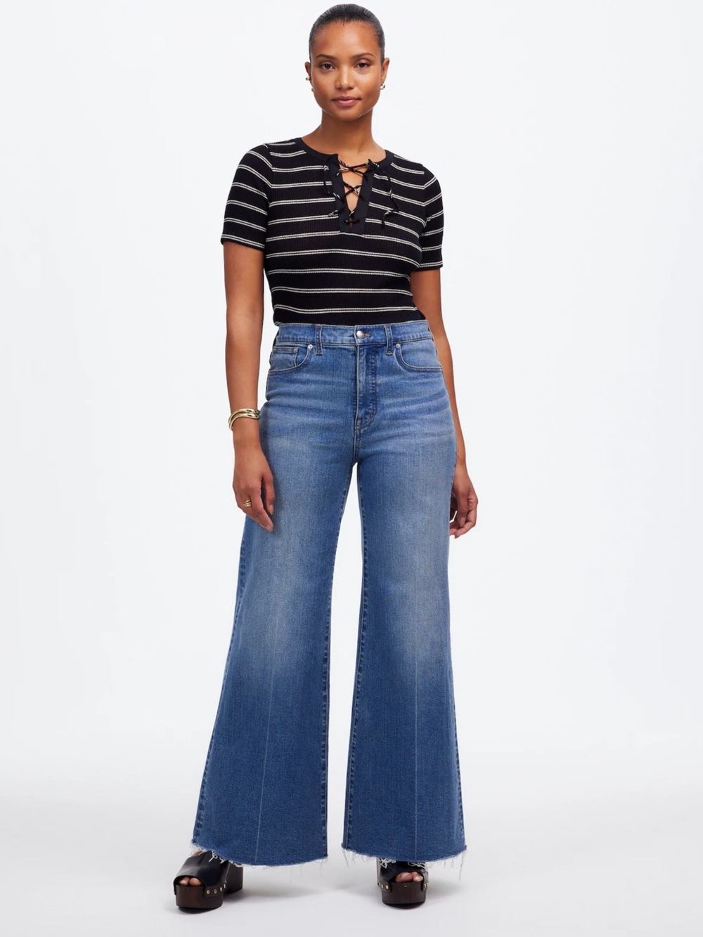 Madewell The Curvy Flared Wide Leg Cropped Jeans in Medium Blue Wash 28